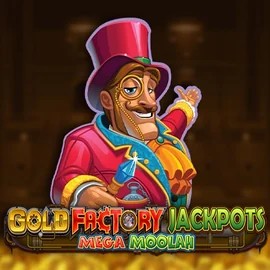 Gold Factory Jackpots Mega Moolah by Aurum Signature Studios, showcased at whamoocasino.eu.com – game logo