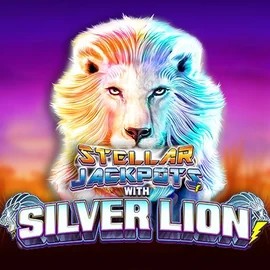 Stellar Jackpots with Silver Lion online game logo by Lightning Box Game on whamoocasino.eu.com